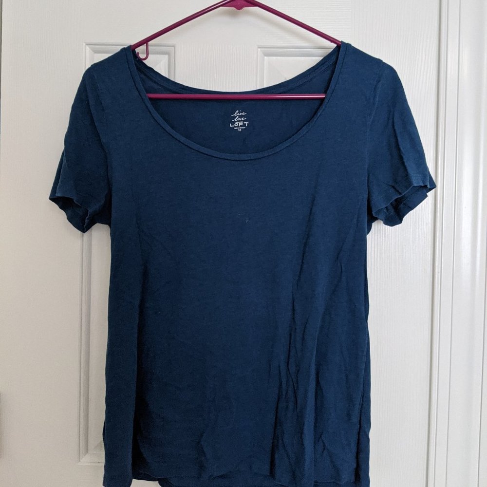 LOFT Blue Scoop Neck T-Shirt, Size M